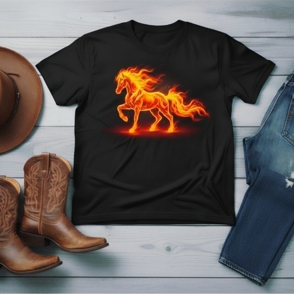 Fiery Horse Graphic Tee • Flaming Stallion Shirt • Western Cowboy Rodeo Tee